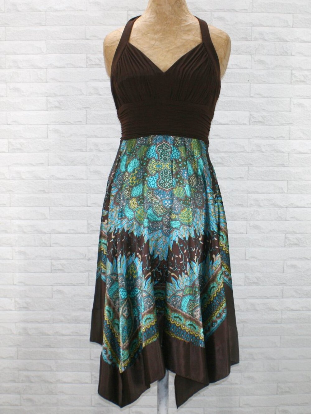 SANGRIA Dress Scarf Handkerchief Asymmetrical Hem Casual Summer Brown Teal 8